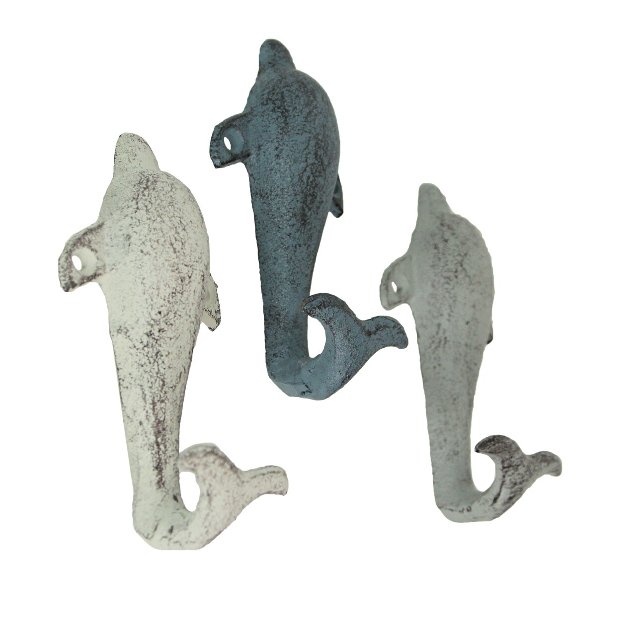 Set of 3 Colorful Coastal Cast Iron Dolphin Decorative Wall Hooks 5 inch